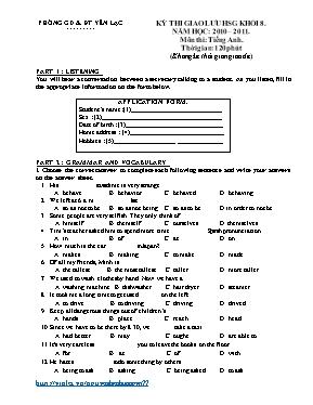 Đề thi giao lưu học sinh giỏi Tiếng anh lớp 8 - Năm học 2011-2012 - Phòng GD & ĐT Thiệu Hóa